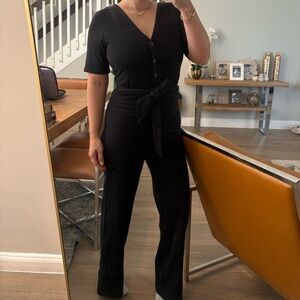 Classic Black V-Neck Tie-Waist Jumpsuit